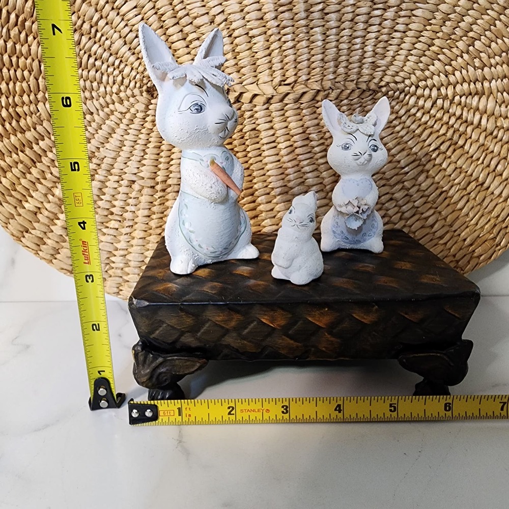 Vintage Set of 3 Hand Painted Ceramic Bunny Rabbit Family Figurines - Easter - Picture 10 of 10